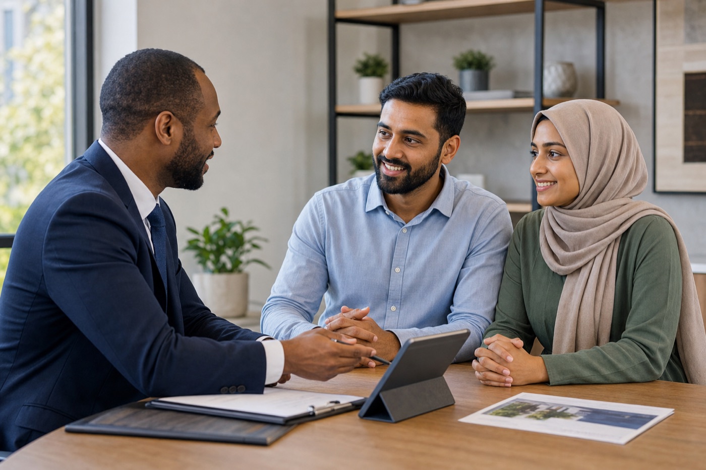 Financial advisor meeting with a Muslim couple